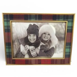 Studio Decor Christmas Holiday Plaid Pattern Gold Home Photo Frame 5x7” NWT